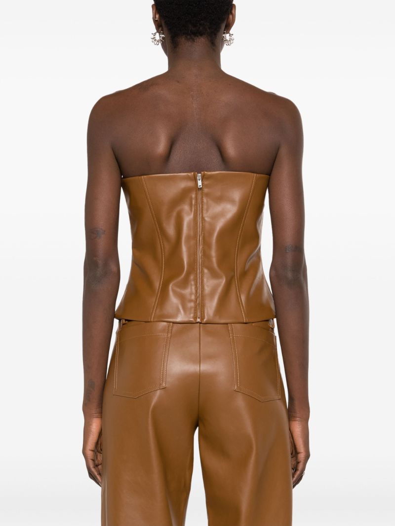 Brown Uro Faux-leather Bandeau Top