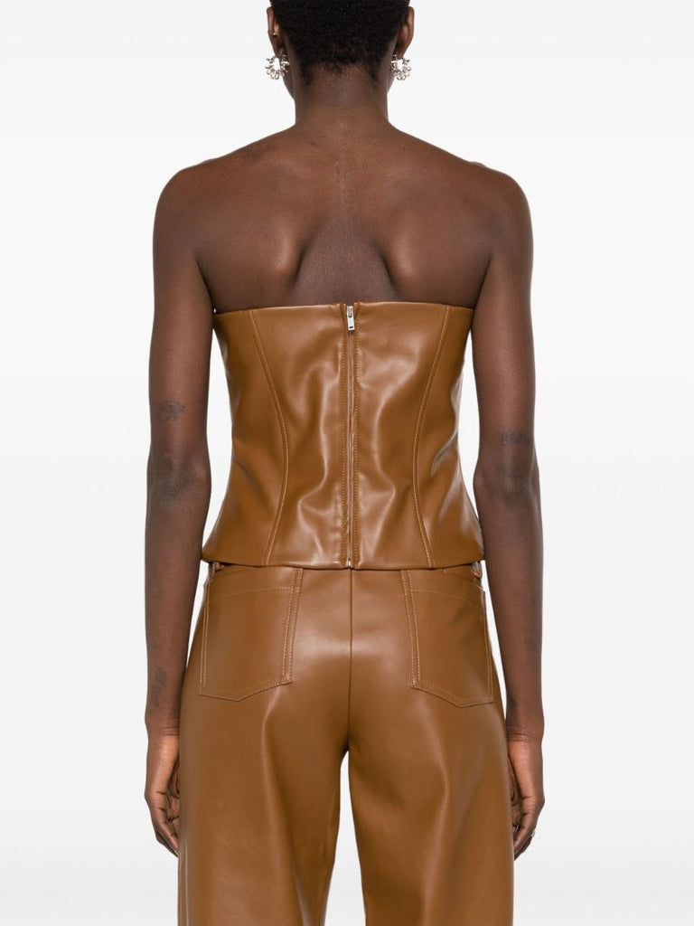 Brown Uro Faux-leather Bandeau Top
