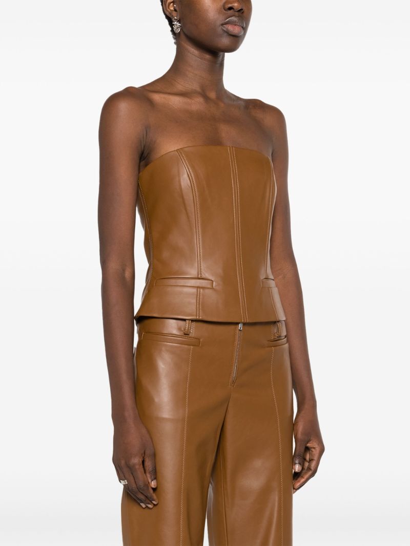 Brown Uro Faux-leather Bandeau Top