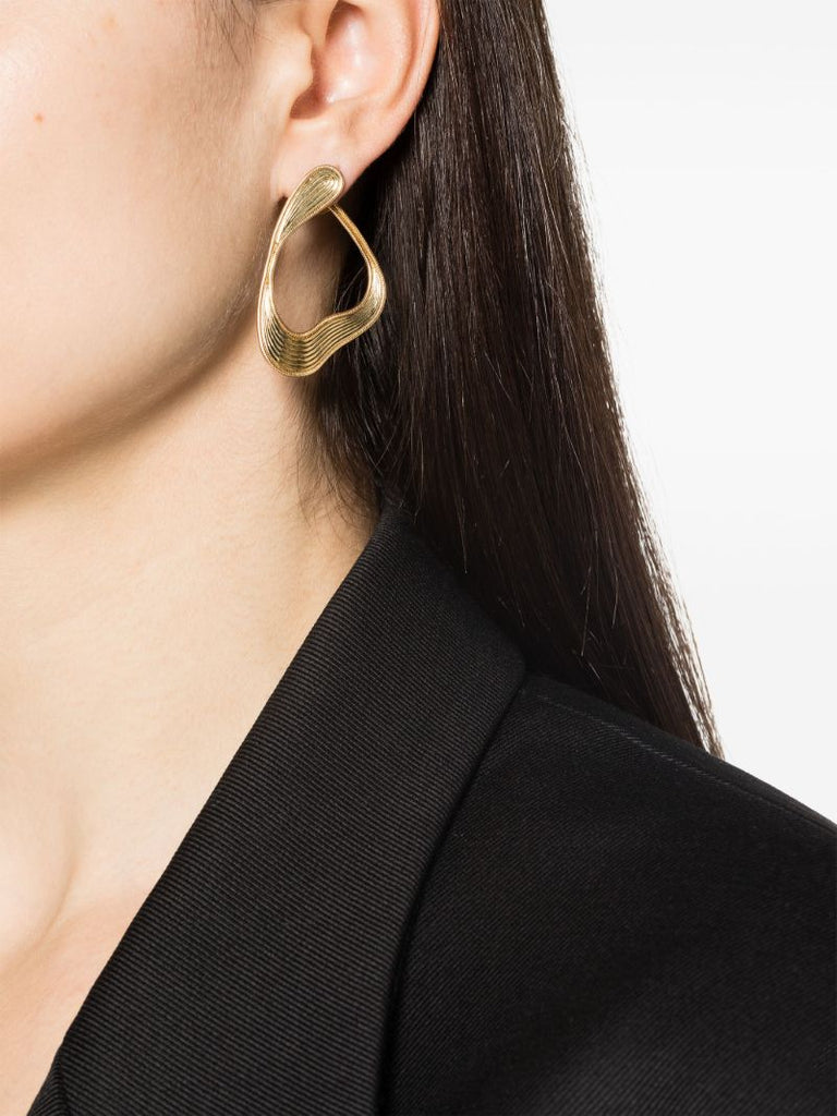 18k Yellow Gold Stream Lines Loop Earrings