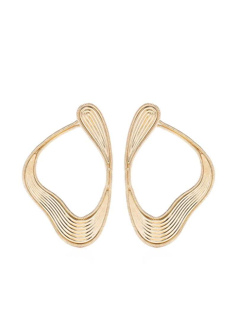 18k Yellow Gold Stream Lines Loop Earrings