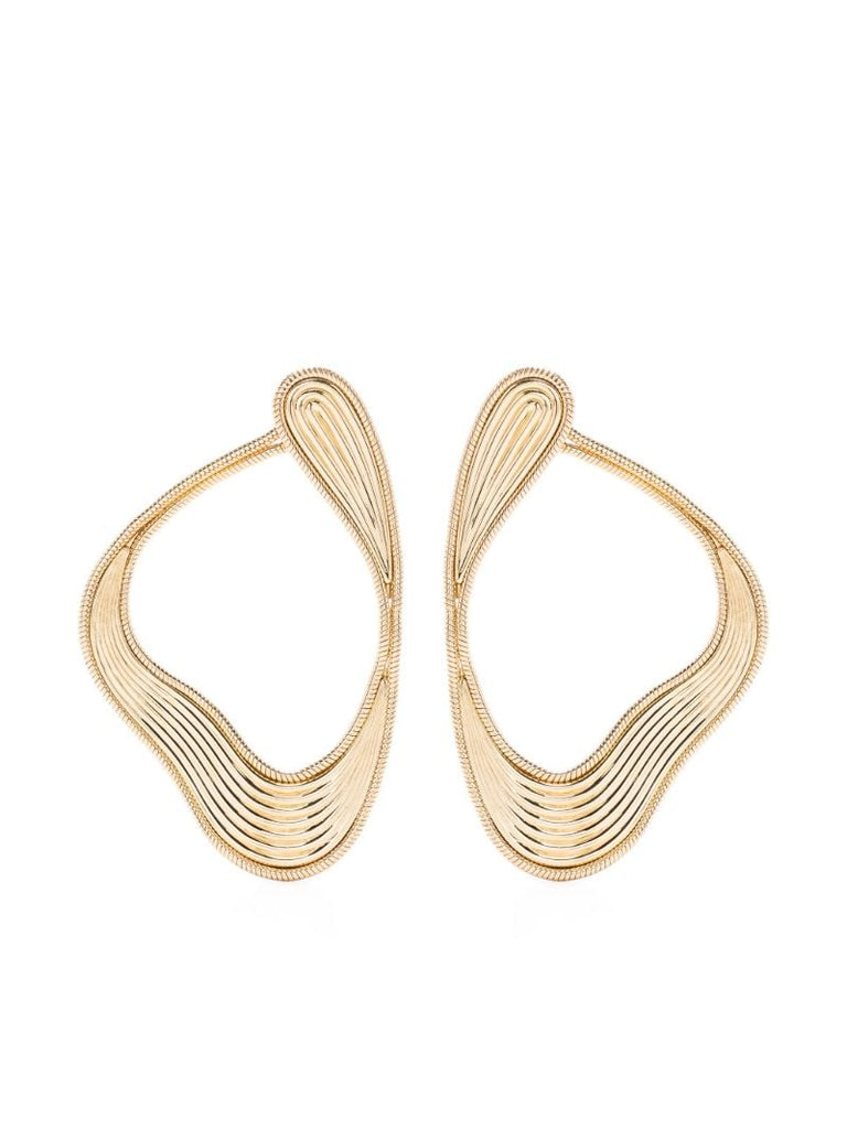 18k Yellow Gold Stream Lines Loop Earrings