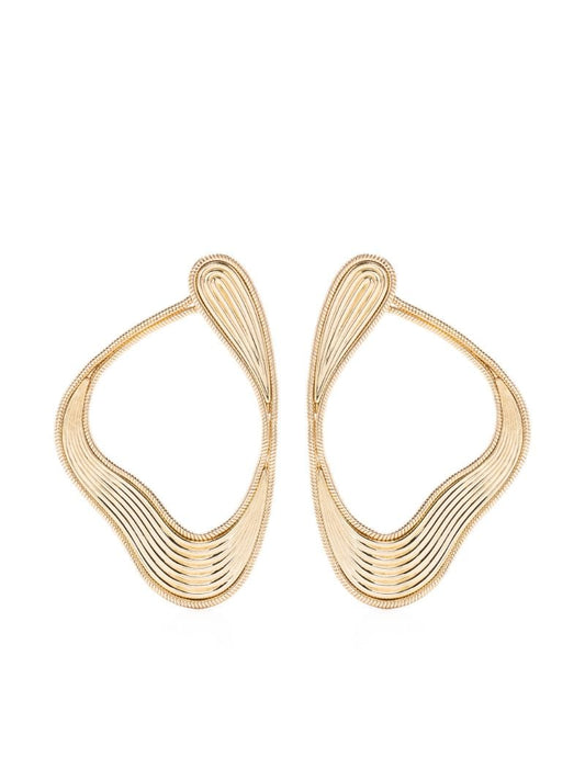 18k Yellow Gold Stream Lines Loop Earrings