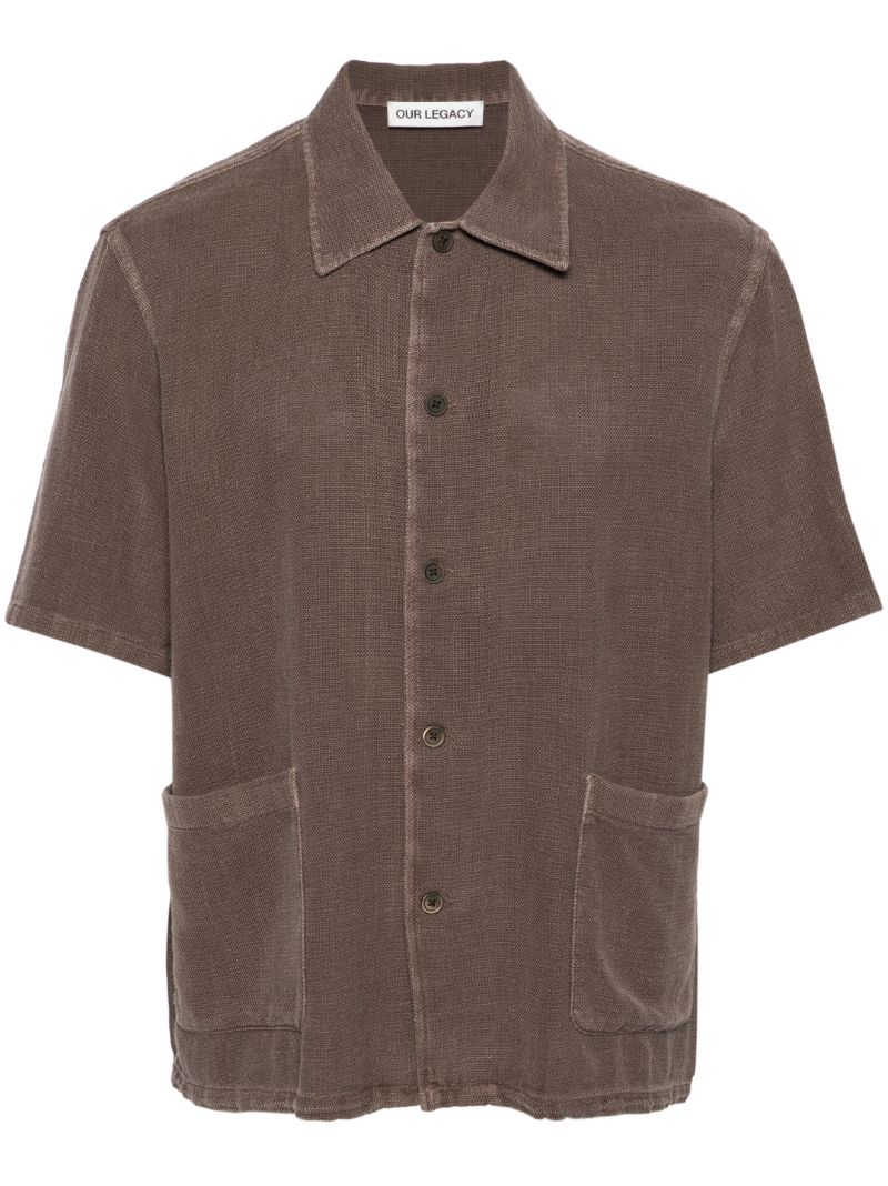 Brown Short-sleeved Cotton Shirt
