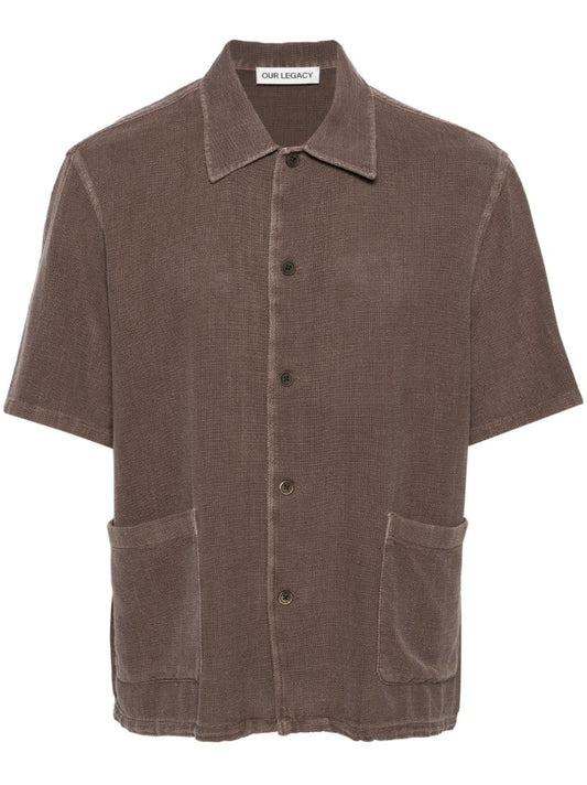 Brown Short-sleeved Cotton Shirt