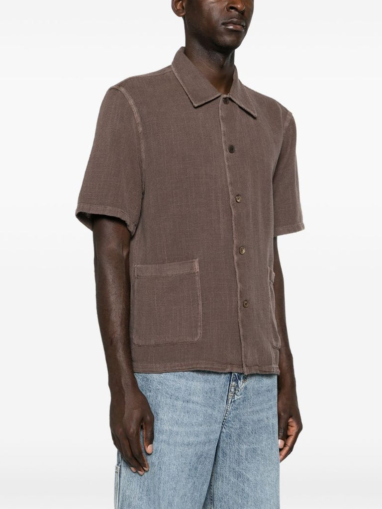 Brown Short-sleeved Cotton Shirt