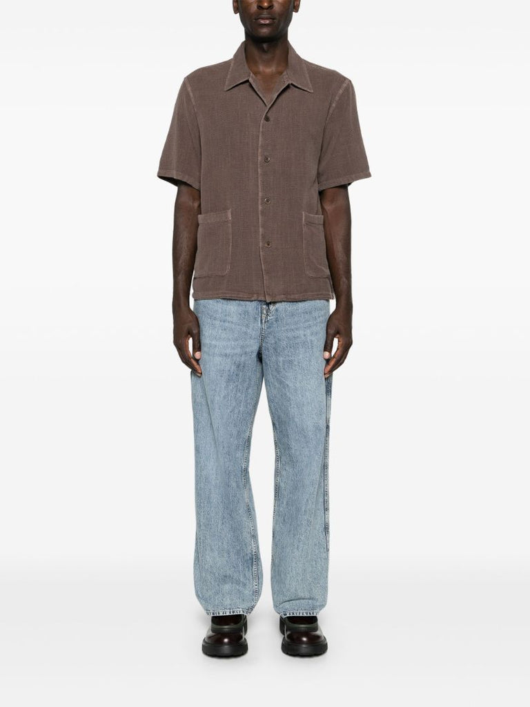 Brown Short-sleeved Cotton Shirt