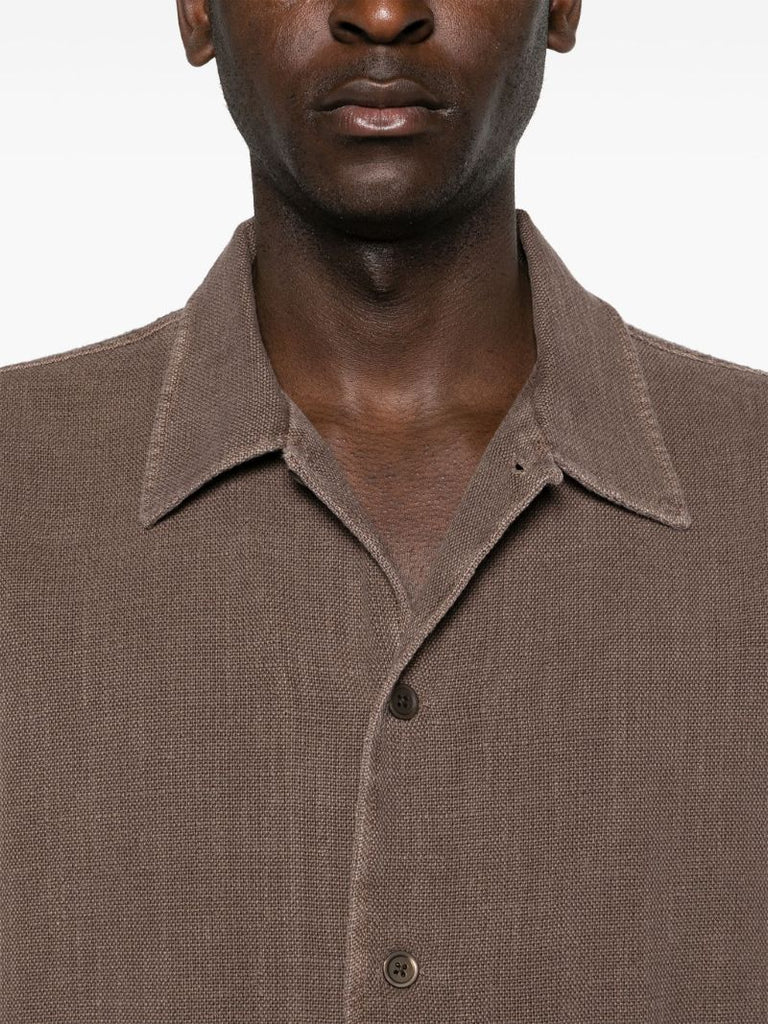 Brown Short-sleeved Cotton Shirt