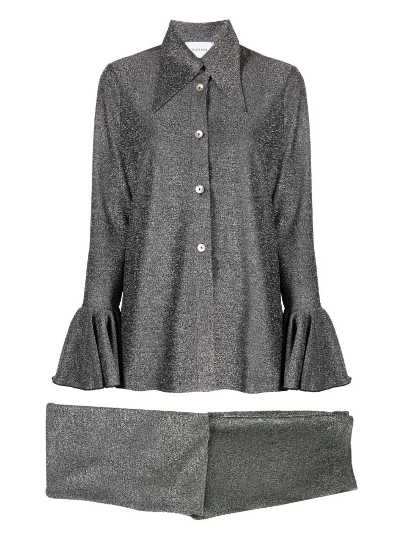 Silver Ruffle-trim Lurex Pyjama Set