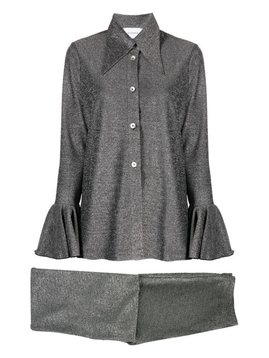Silver Ruffle-trim Lurex Pyjama Set