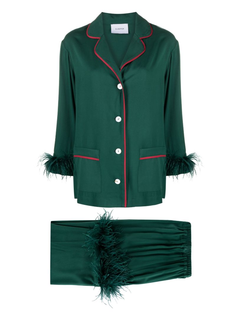 Green Party Feather-trim Pyjama Set
