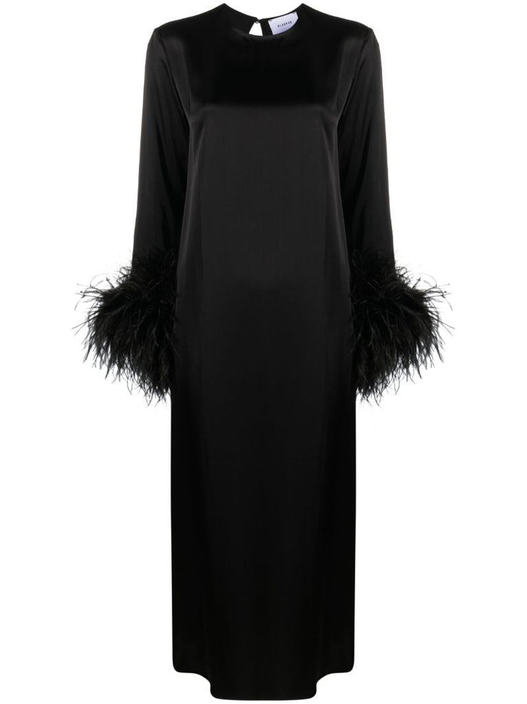 Black Suzi Feather-trim Maxi Dress