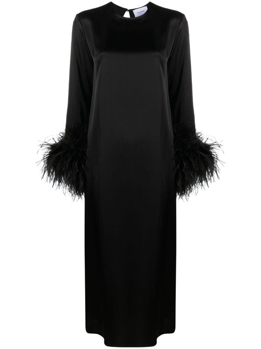 Black Suzi Feather-trim Maxi Dress
