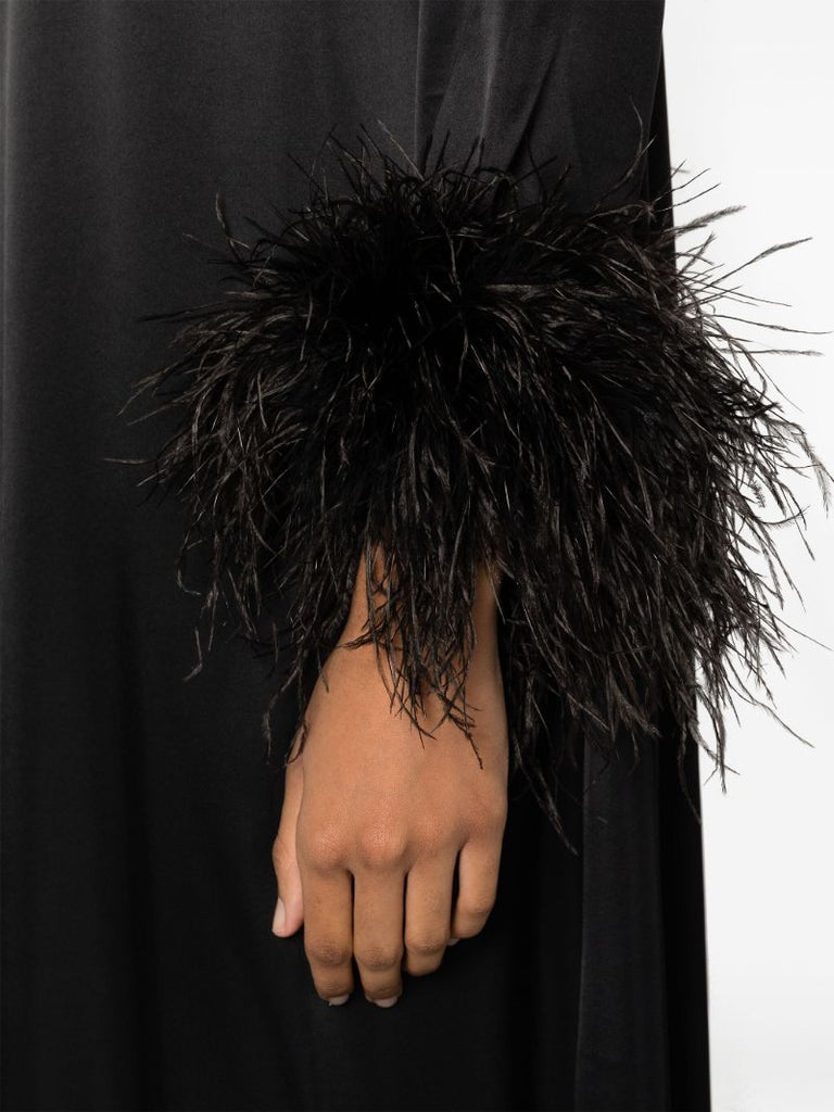 Black Suzi Feather-trim Maxi Dress