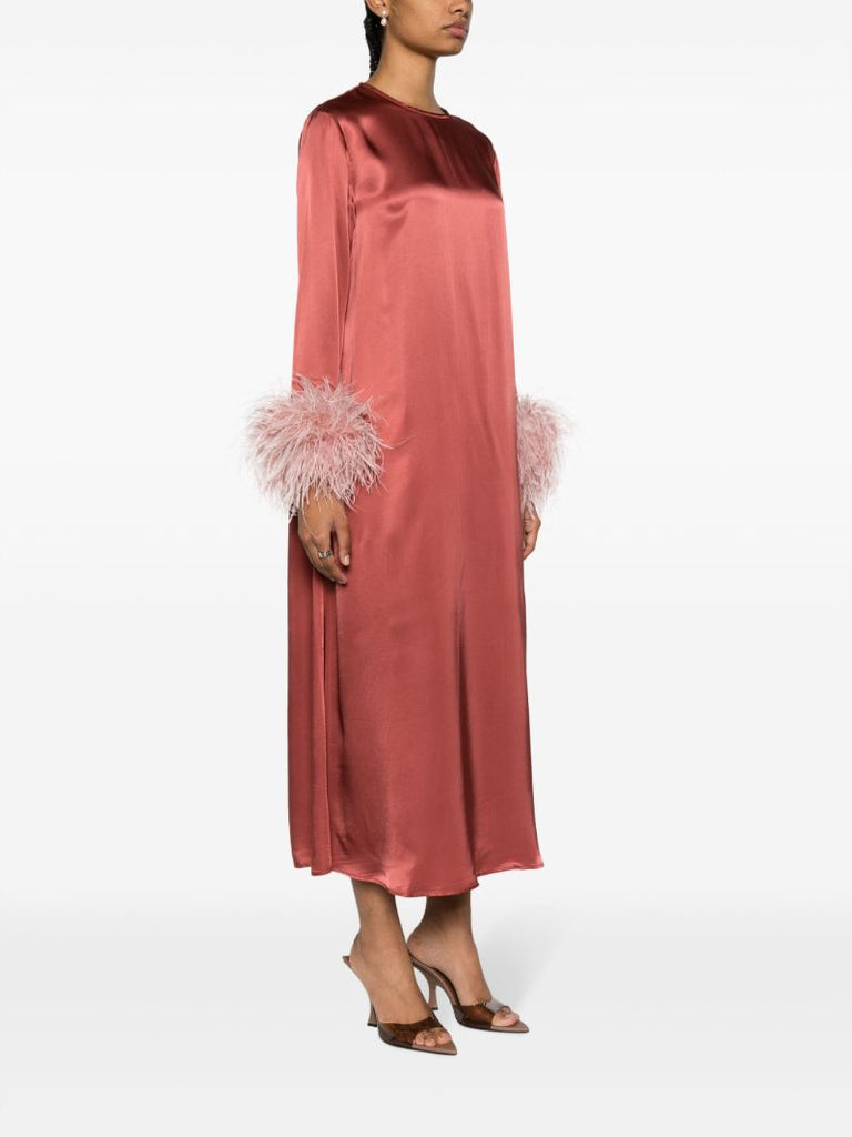 Red Suzi Feather-trim Maxi Dress