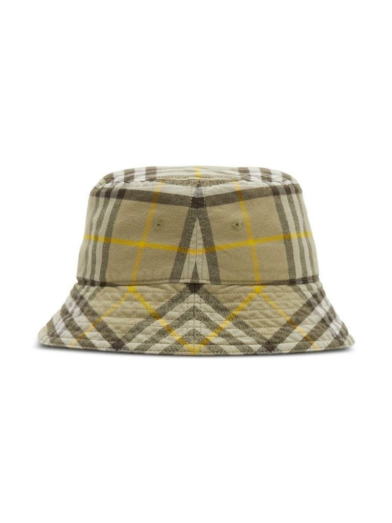 Neutral Check-print Cotton Bucket Hat