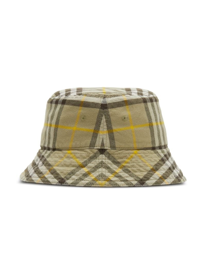 Neutral Check-print Cotton Bucket Hat