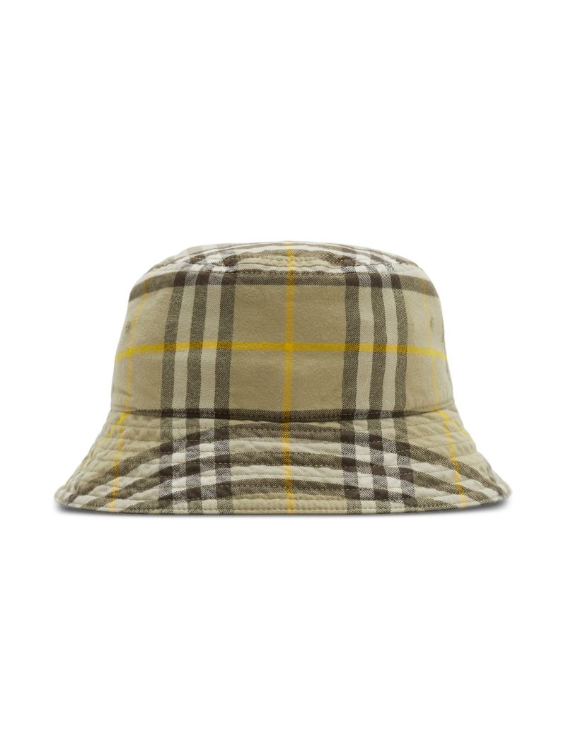 Neutral Check-print Cotton Bucket Hat