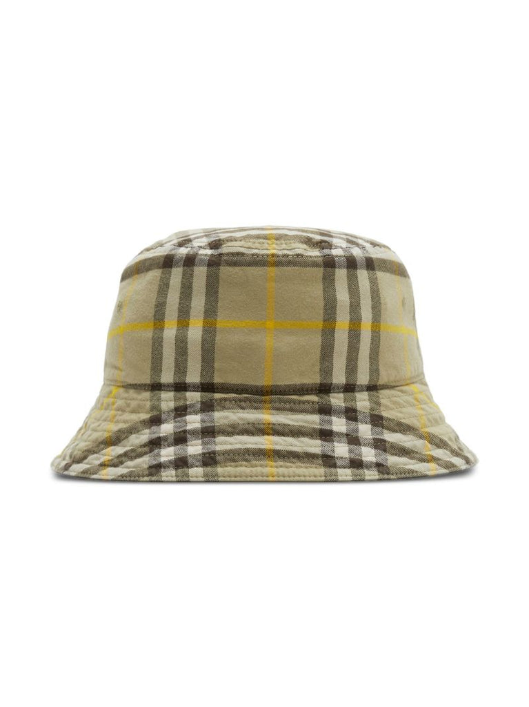 Neutral Check-print Cotton Bucket Hat