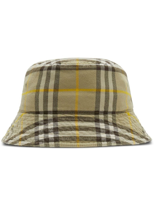 Neutral Check-print Cotton Bucket Hat