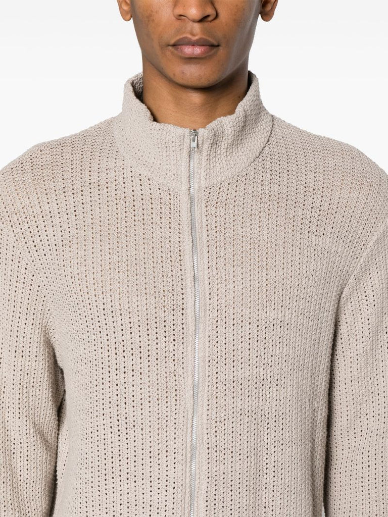 Beige Shrunken Zip-up Cardigan