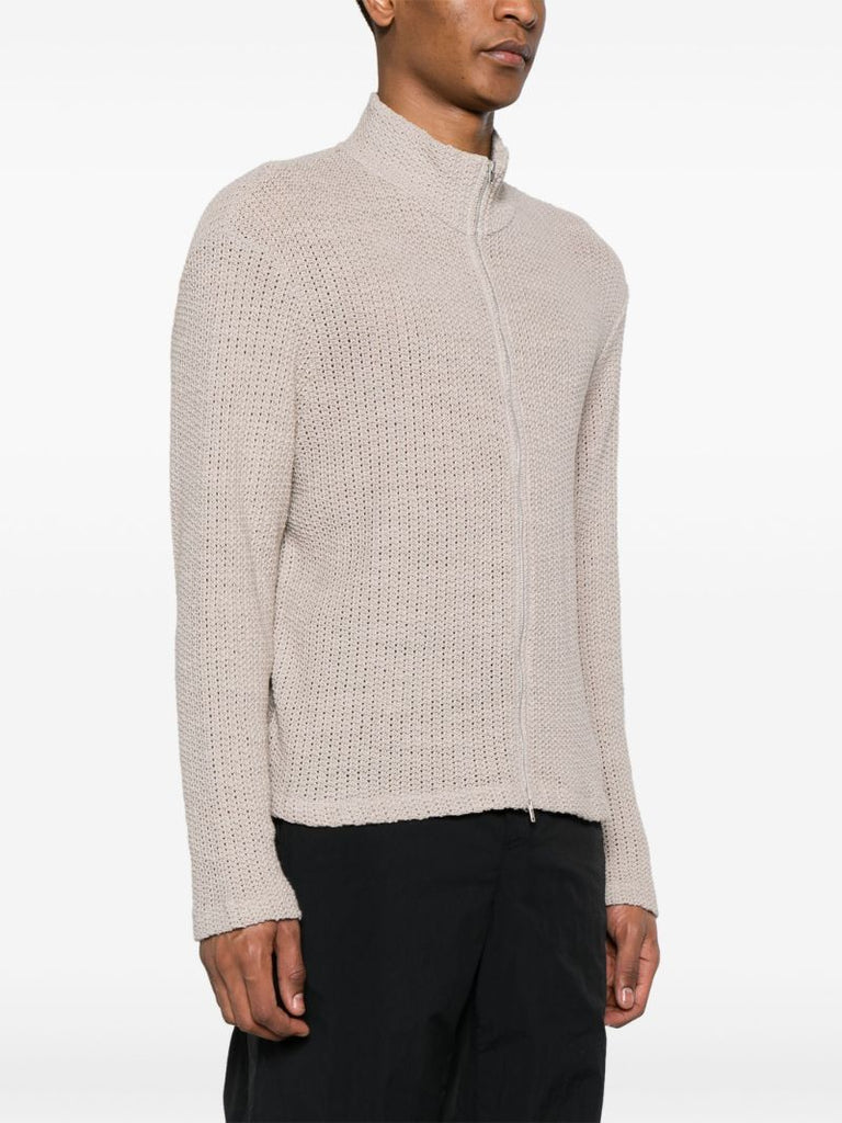 Beige Shrunken Zip-up Cardigan