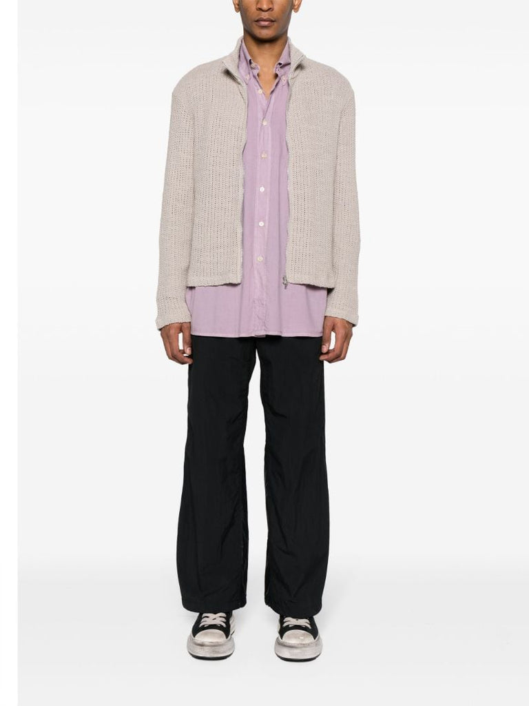 Beige Shrunken Zip-up Cardigan