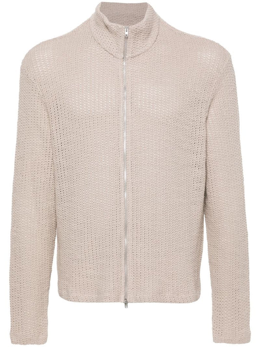 Beige Shrunken Zip-up Cardigan
