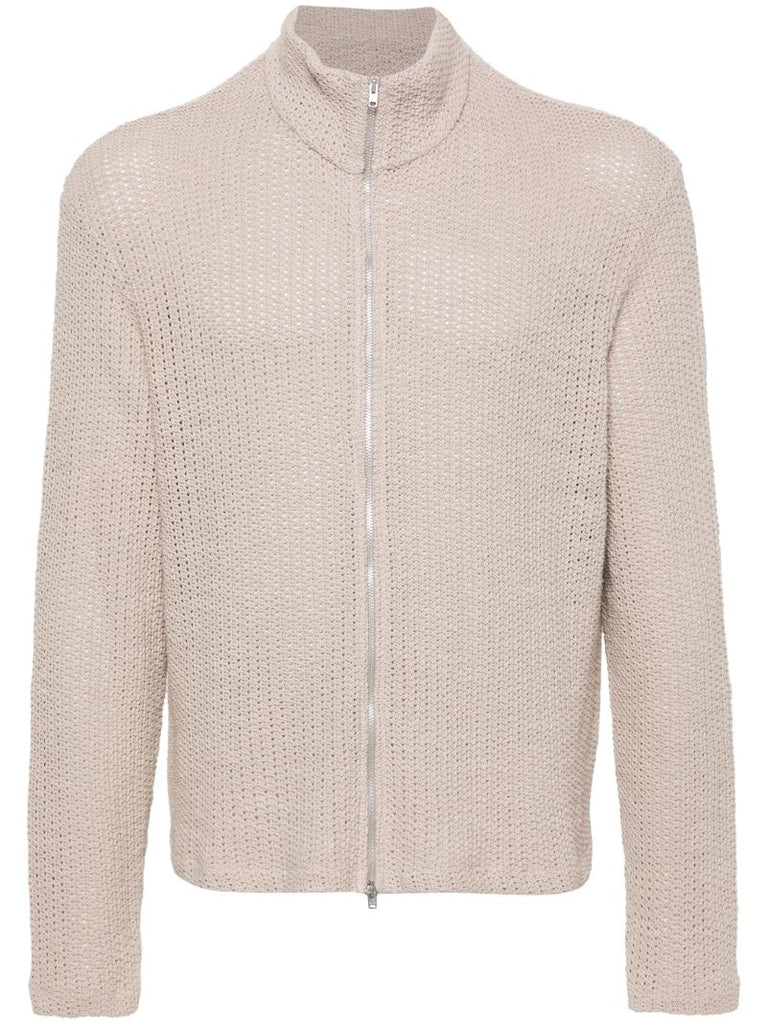 Beige Shrunken Zip-up Cardigan