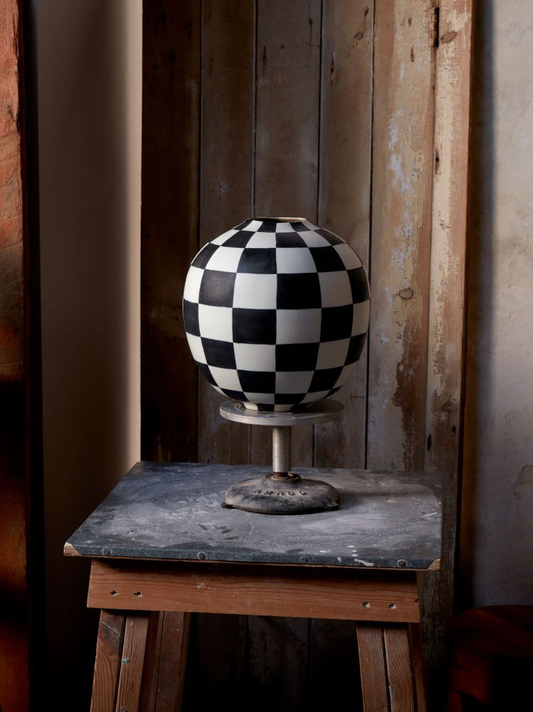 White Damier Porcelain Vase