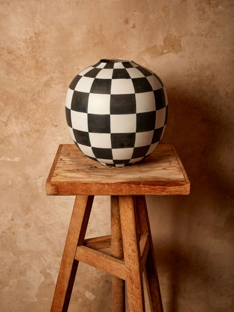 White Damier Porcelain Vase