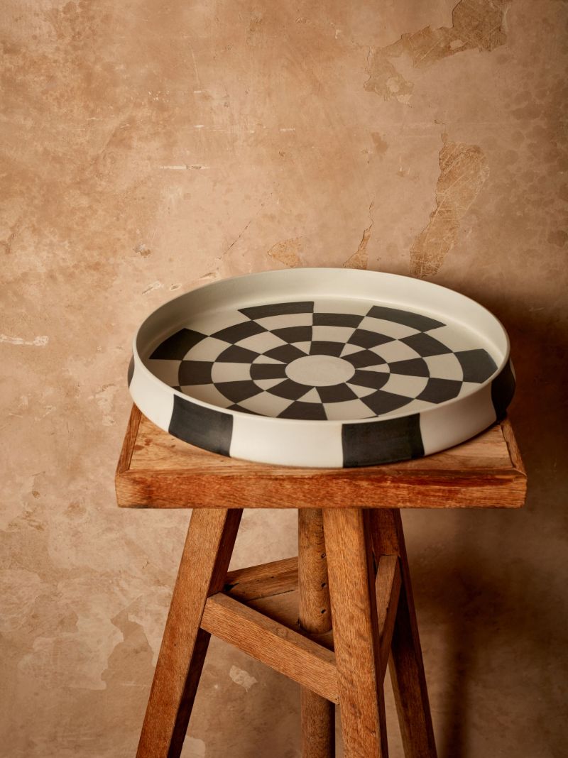White Damier Porcelain Platter