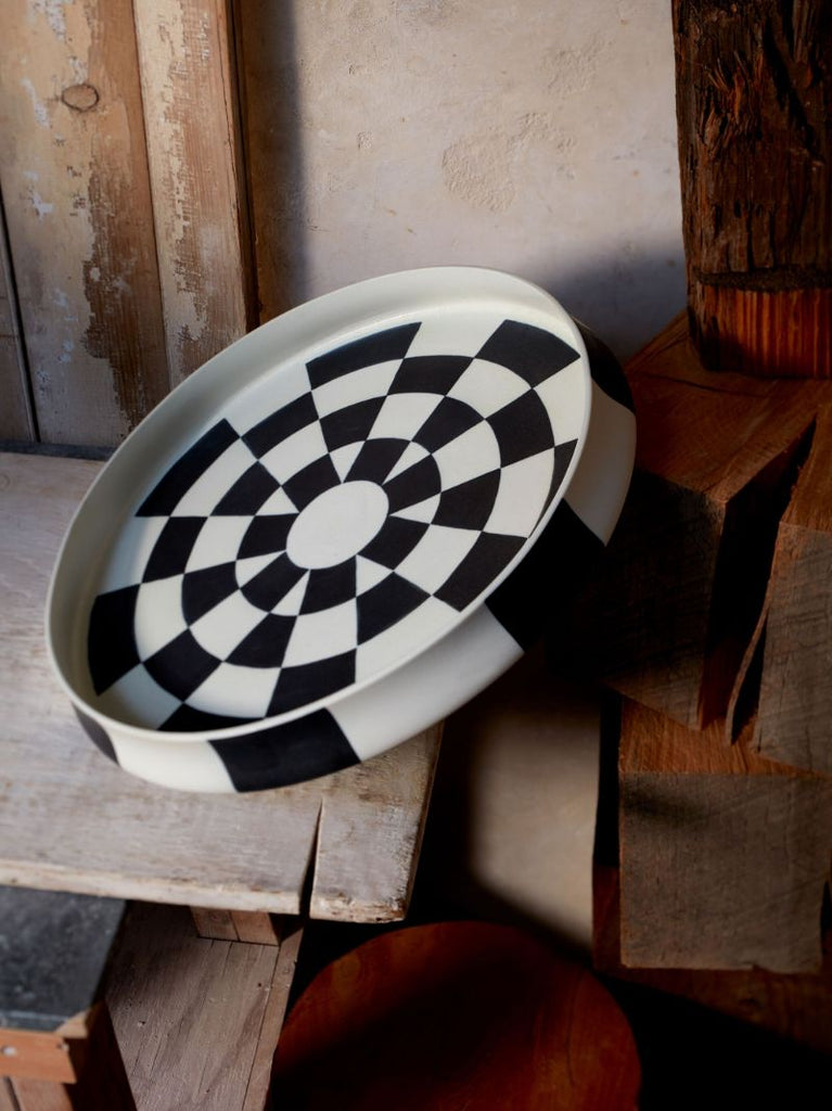 White Damier Porcelain Platter