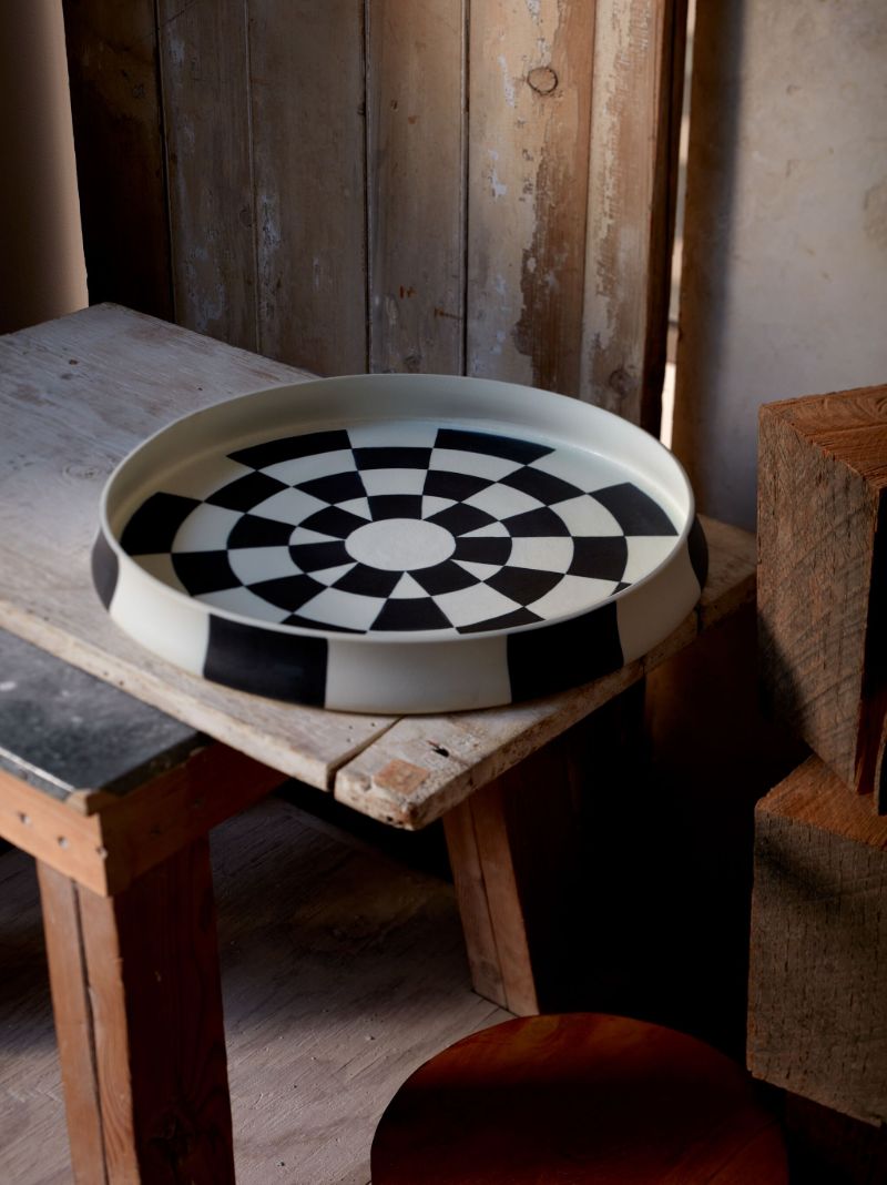 White Damier Porcelain Platter