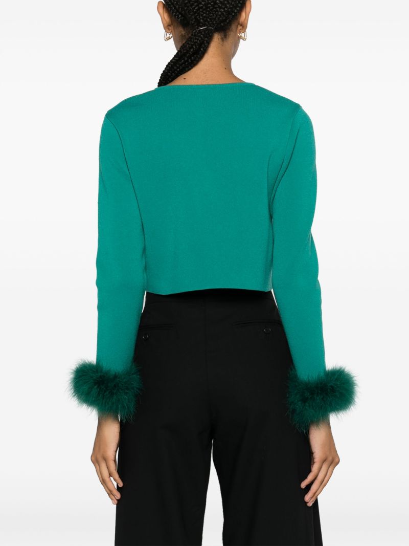 Green Detachable-feather Trim Cardigan