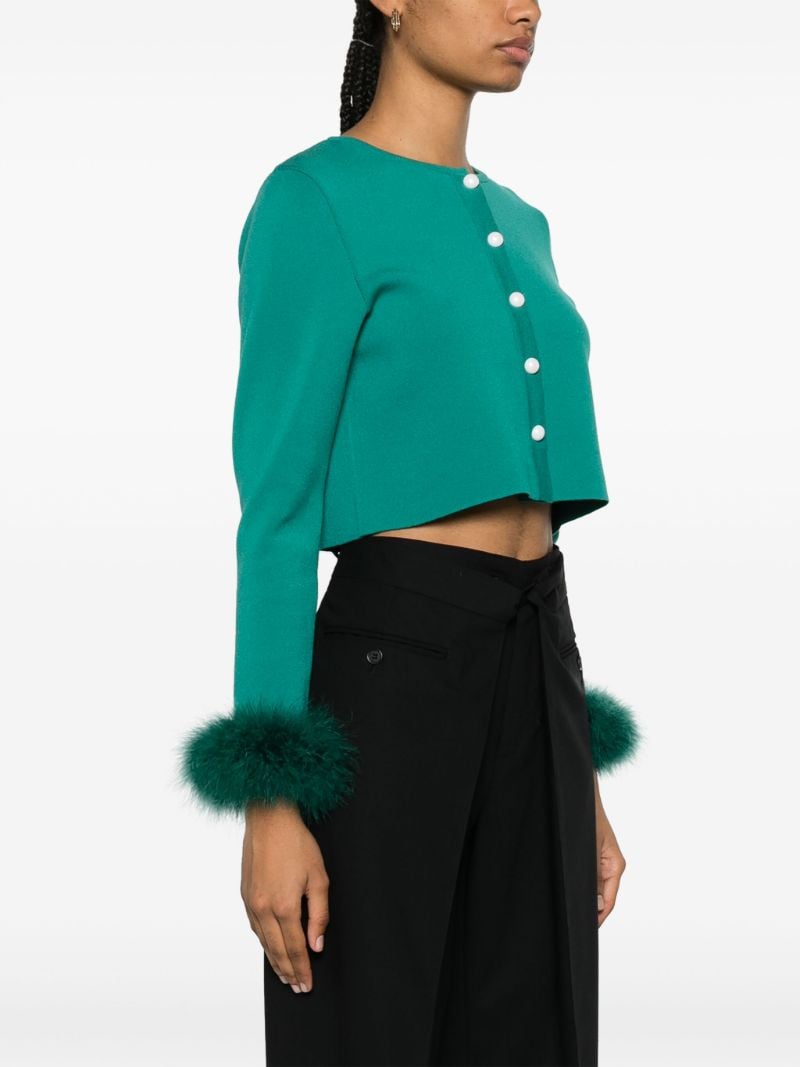 Green Detachable-feather Trim Cardigan