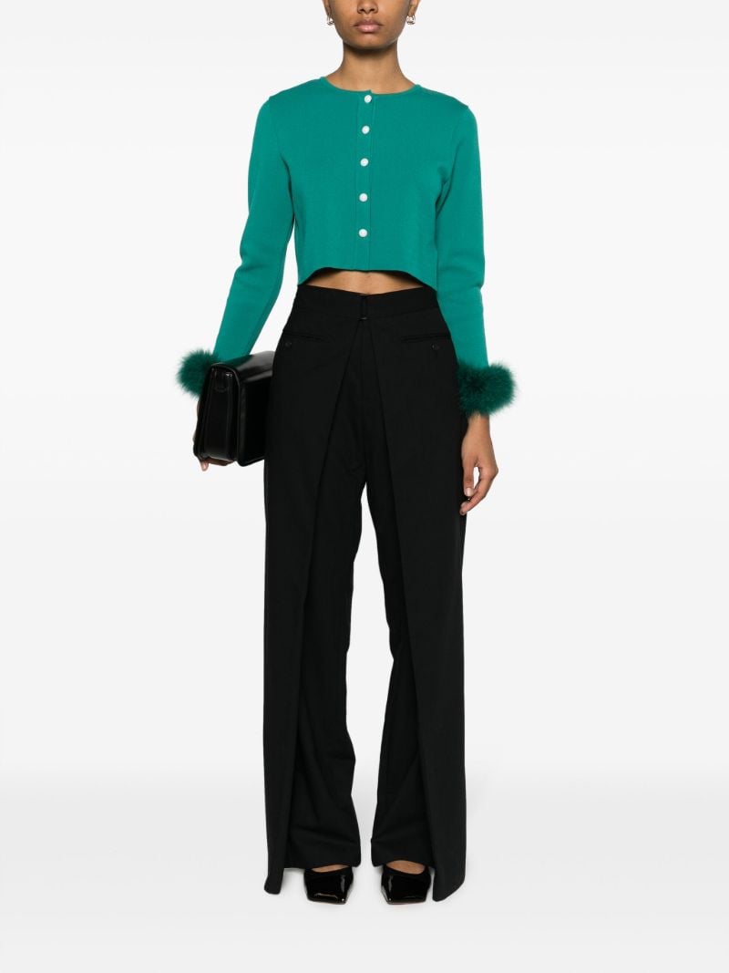 Green Detachable-feather Trim Cardigan