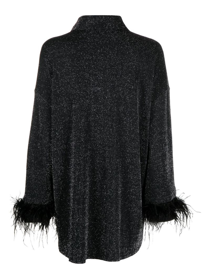 Black Cosmos Feather-trim Pyjamas