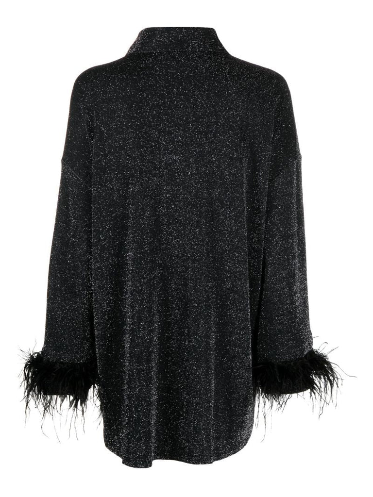 Black Cosmos Feather-trim Pyjamas