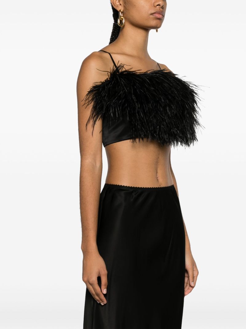 Black Boheme Feather-embellished Satin Crop Top