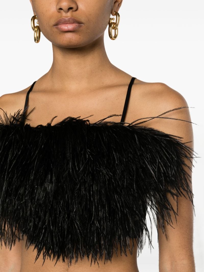 Black Boheme Feather-embellished Satin Crop Top