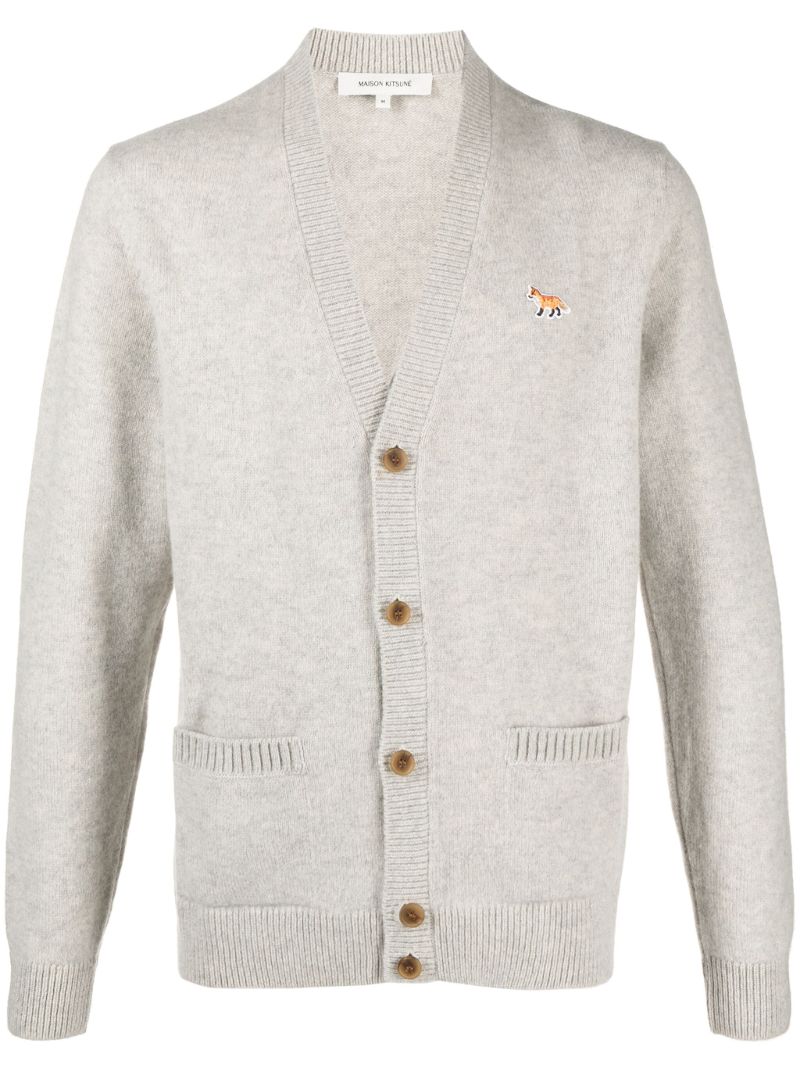 Grey Logo Patch Wool Cardigan