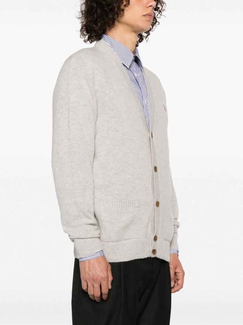 Grey Logo Patch Wool Cardigan