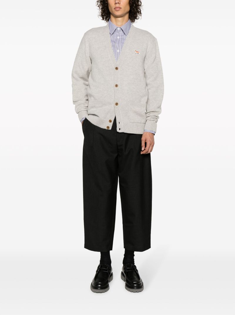 Grey Logo Patch Wool Cardigan
