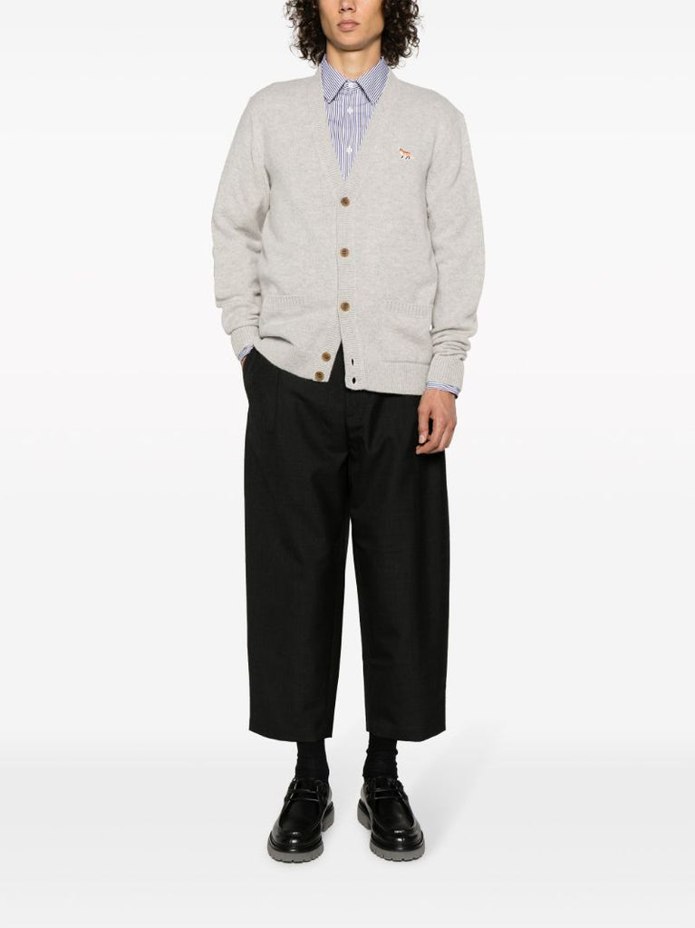 Grey Logo Patch Wool Cardigan
