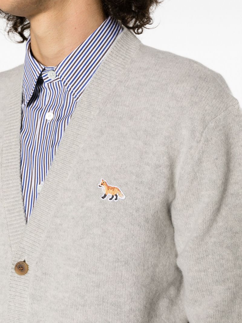 Grey Logo Patch Wool Cardigan