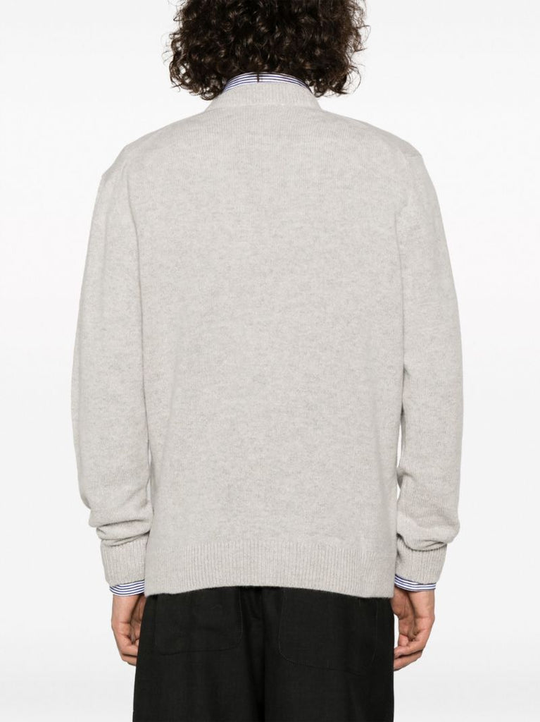 Grey Logo Patch Wool Cardigan