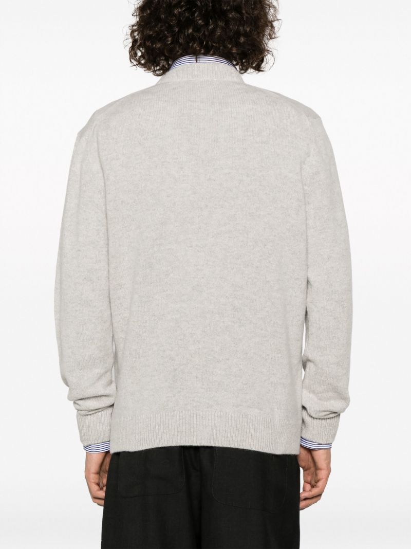 Grey Logo Patch Wool Cardigan