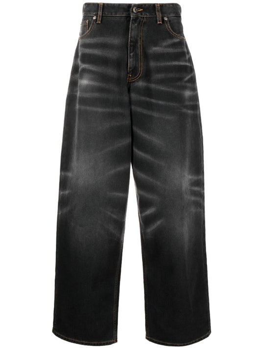 Black Washed Wide-leg Jeans