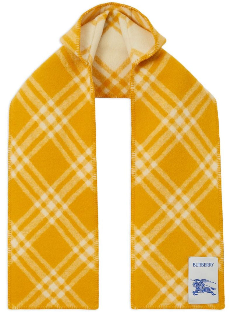 Yellow Check-jacquard Wool Hooded Scarf